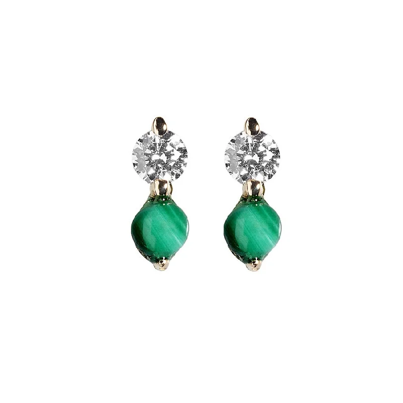 gold plated stud earrings-Diamond + Malachite Doubles Studs