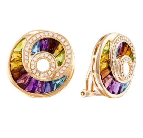 designer diamond stud earrings-Diamond & Multi Color Gemstone Earrings by Bellarri