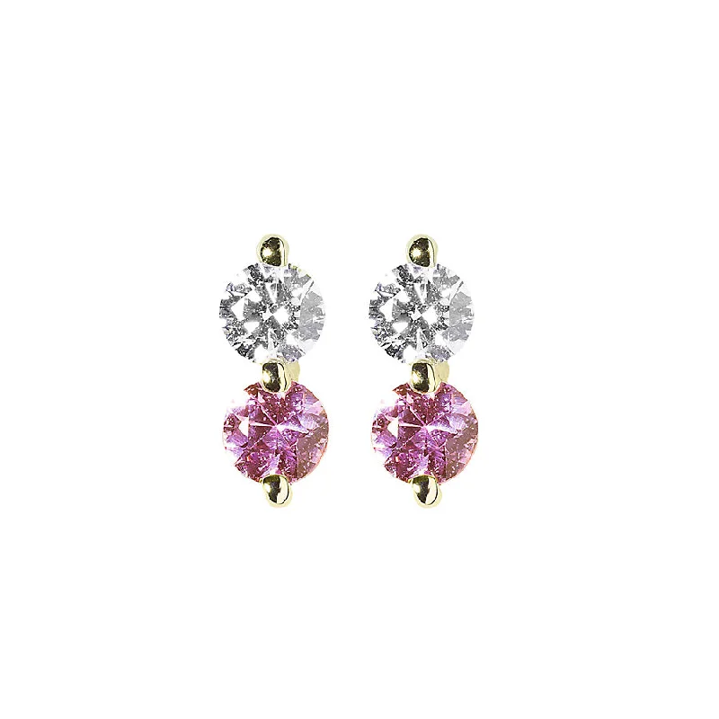 double diamond stud earrings-Diamond + Pink Sapphire Doubles Studs