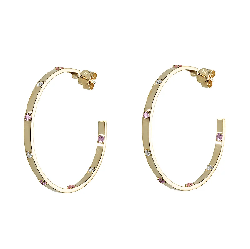 floral stud earrings-Diamond & Pink Sapphire Ribbon Hoop Earrings