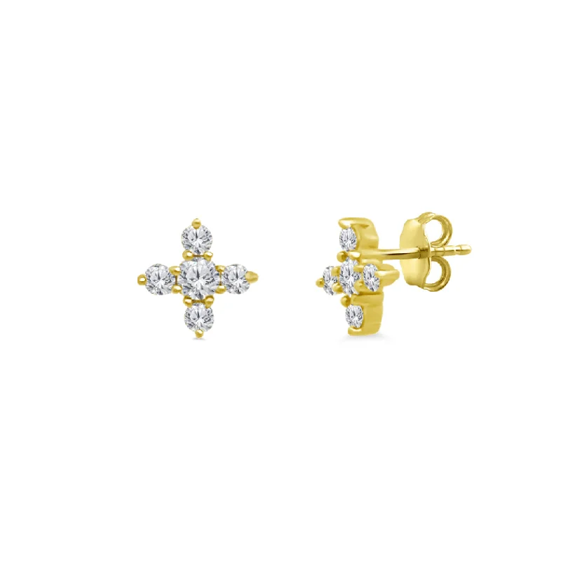 trendy stud earrings-Diamond Square Cross Stud