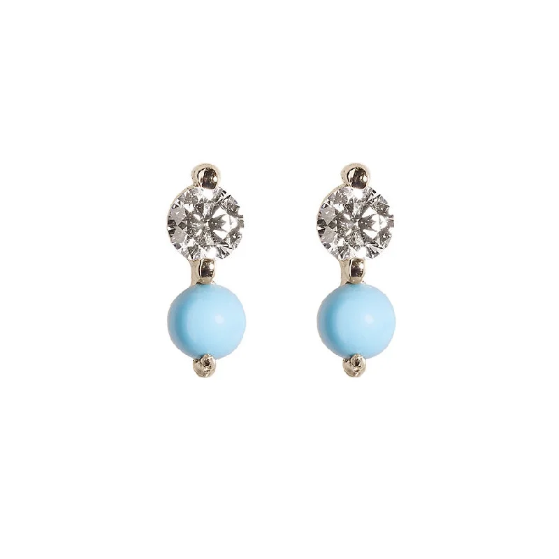 statement stud earrings-Diamond + Turquoise Doubles Studs