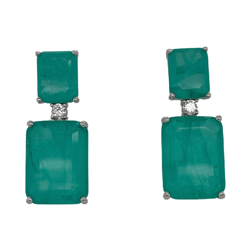 elegant gold stud earrings-Double emerald