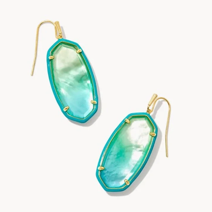 stud earrings with amethyst-Elle Gold Plated Enamel Framed Drop Earrings in Sea Green Chrysocolla by Kendra Scott