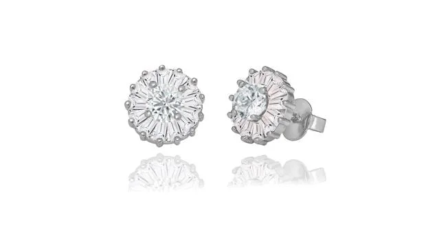 lightweight stud earrings-Ellee 18k White Gold Plated Stud Earrings with Simulated Diamond Crystals