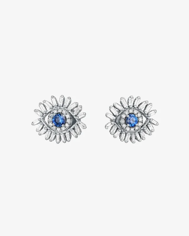 floral stud earrings-Evil Eye Mini Dark Blue Sapphire Studs