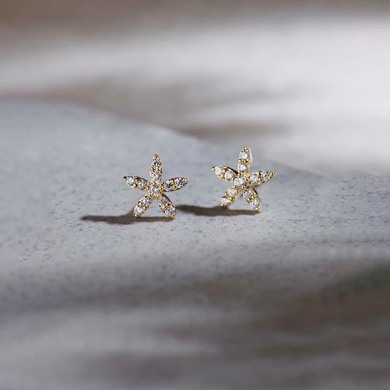 stud earrings for teens-Floral Petite Diamond Earrings