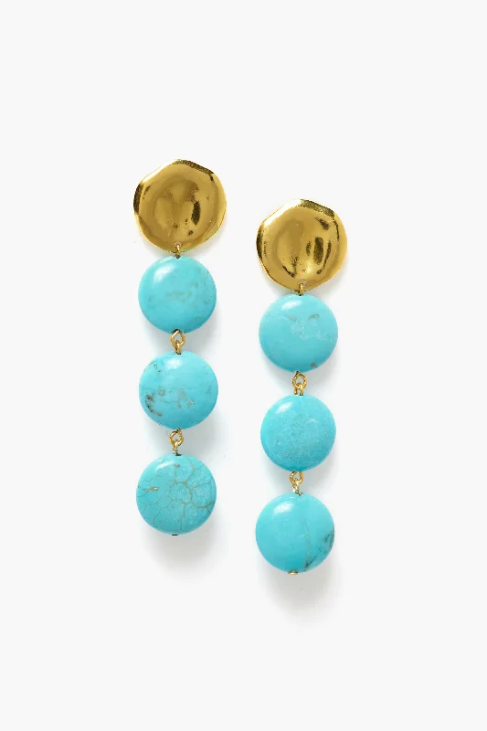 bold stud earrings for women-Four Tiered Coin Earrings Turquoise