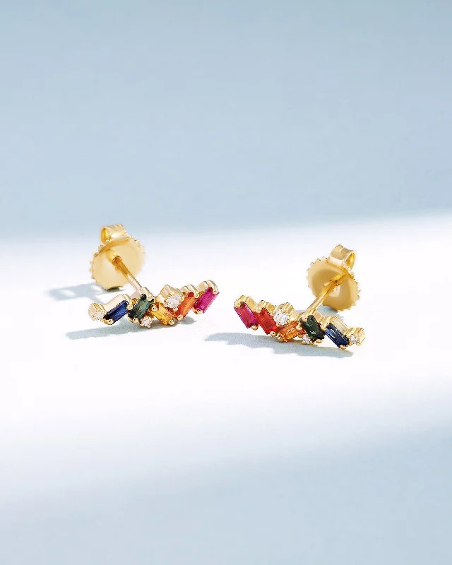 fashion stud earrings for women-Frenzy Rainbow Sapphire Studs