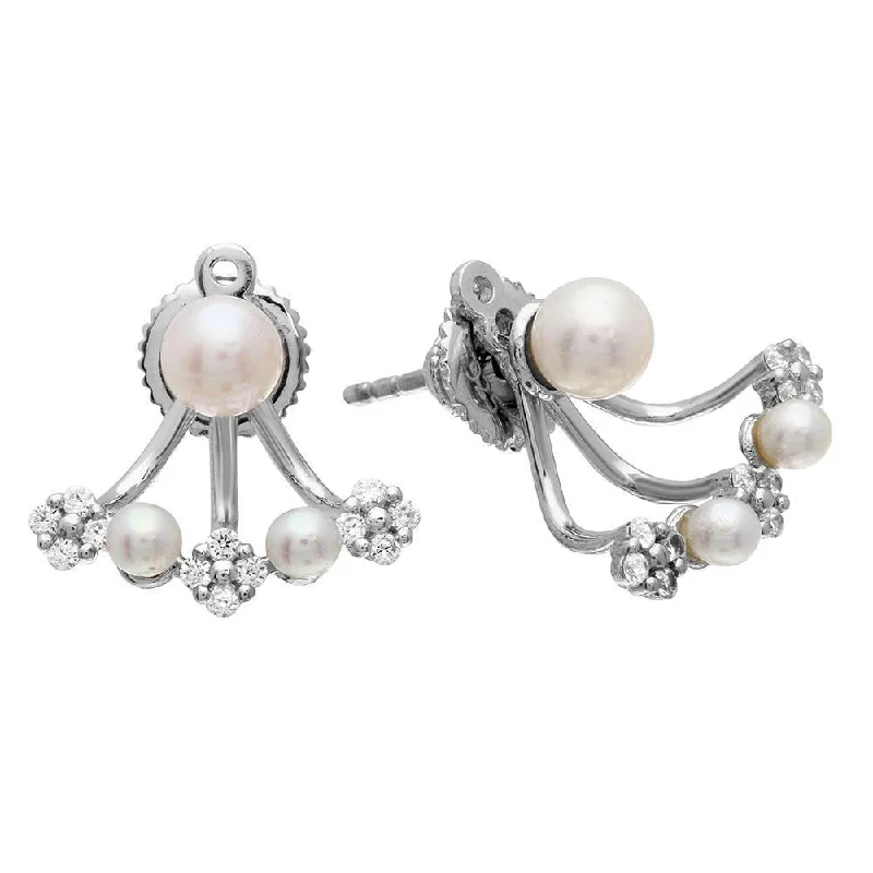 hoop and stud earrings set-Fresh Water Pearl and CZ Hanging Earring