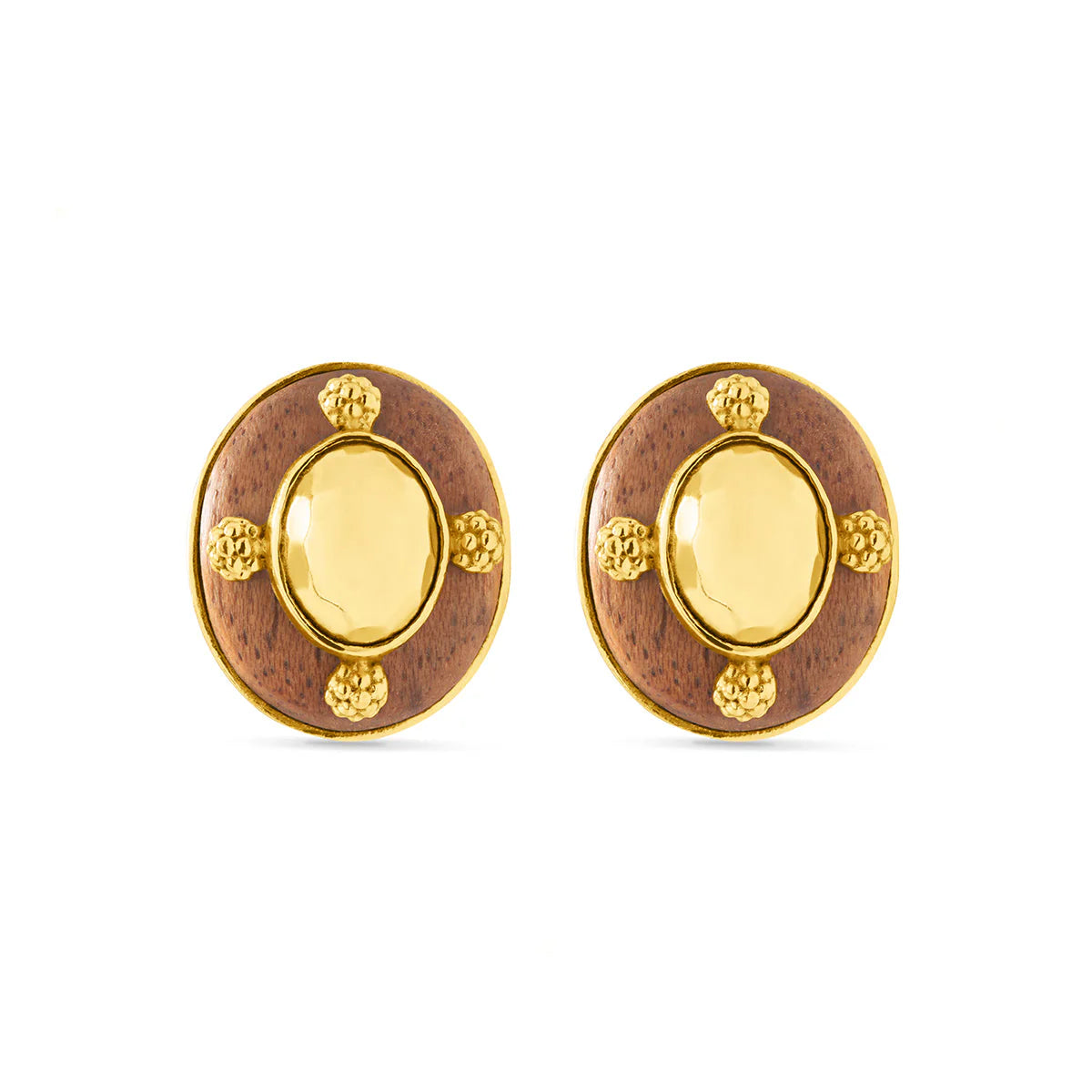 women’s birthstone stud earrings-Gaia Oval Teak Stud