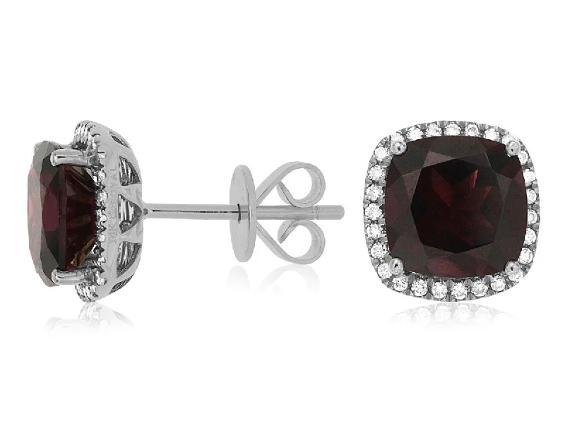 colorful gemstone stud earrings-Garnet and Diamond Stud Earrings