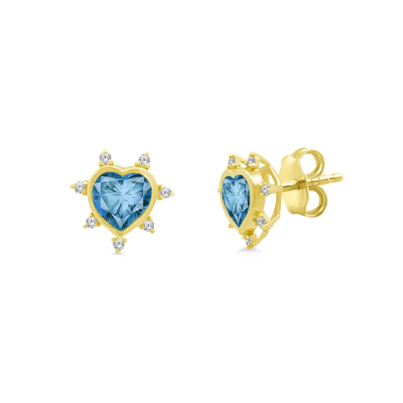 silver stud earrings for women-Gemstone & Diamond Heart Studs