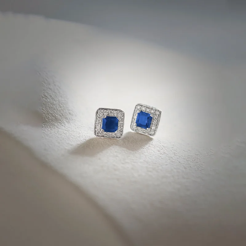 silver stud earrings with gemstones-Geometric Diamond Earrings