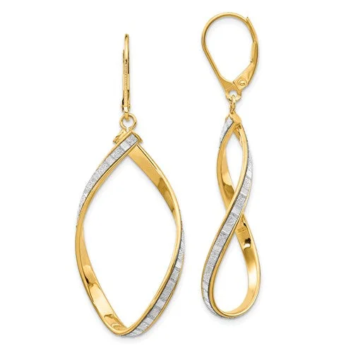 bold stud earrings for women-14K Yellow Gold Glimmer Infused Twisted Dangle Leverbacks