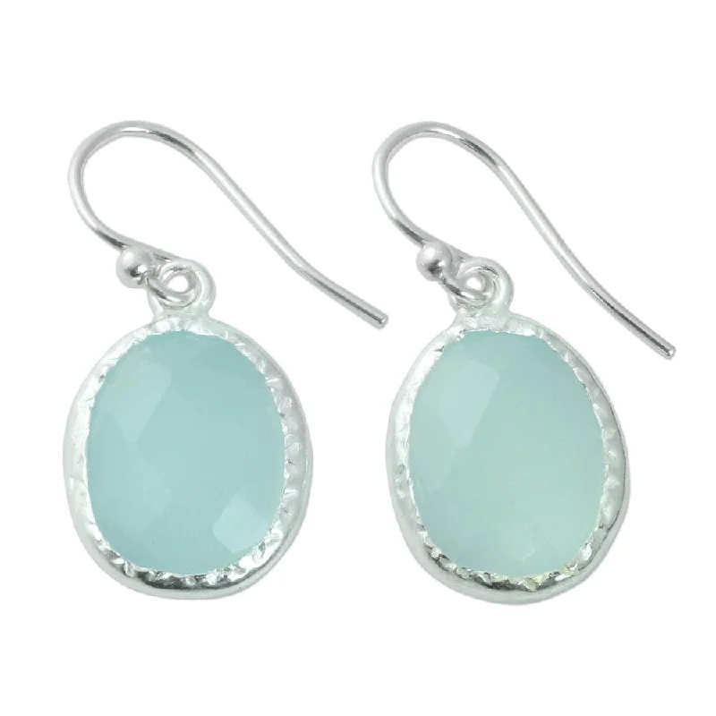 fashion stud earrings for women-Handcrafted Sterling Silver 'Pale Aqua Dewdrops' Chalcedony Earrings (India) - 1*0.5