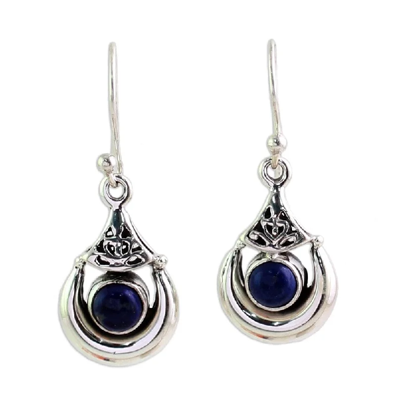 women’s birthstone stud earrings-Handmade Alluring Crescent Lapis Lazuli Earrings (India) - Silver - 1.4*0.6