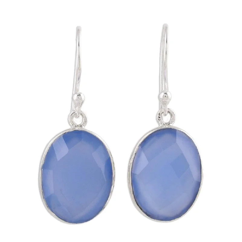 sapphire stud earrings-Handmade Sterling Silver Blue Serenity Chalcedony Earrings (India) - 1.3*0.6