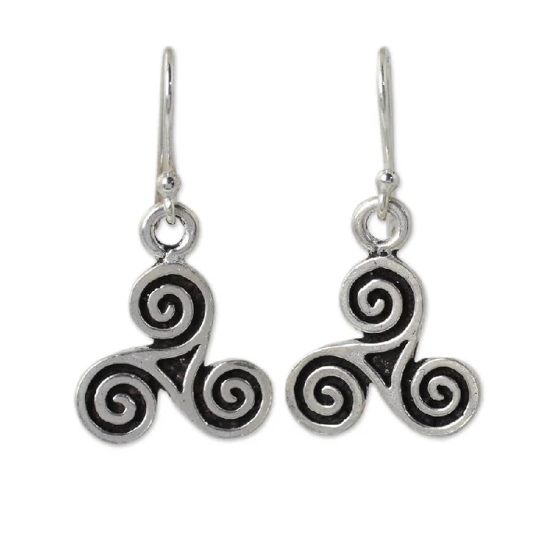 lightweight stud earrings-Handmade Sterling Silver 'Celtic Tri Spiral' Earrings (Thailand)