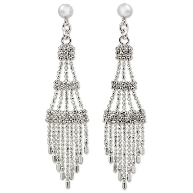 pearl and diamond stud earrings-Handmade Sterling silver chandelier earrings, (Thailand) - 2.2*0.5