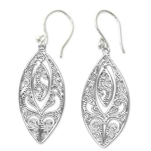 double diamond stud earrings-Handmade Sterling Silver 'Lace' Dangle Earrings (Indonesia)