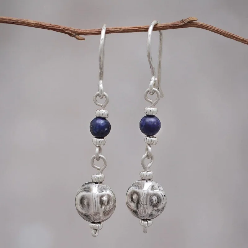 big stud earrings for women-Handmade Sterling Silver 'Modern Moche' Lapis Lazuli Earrings (Peru)