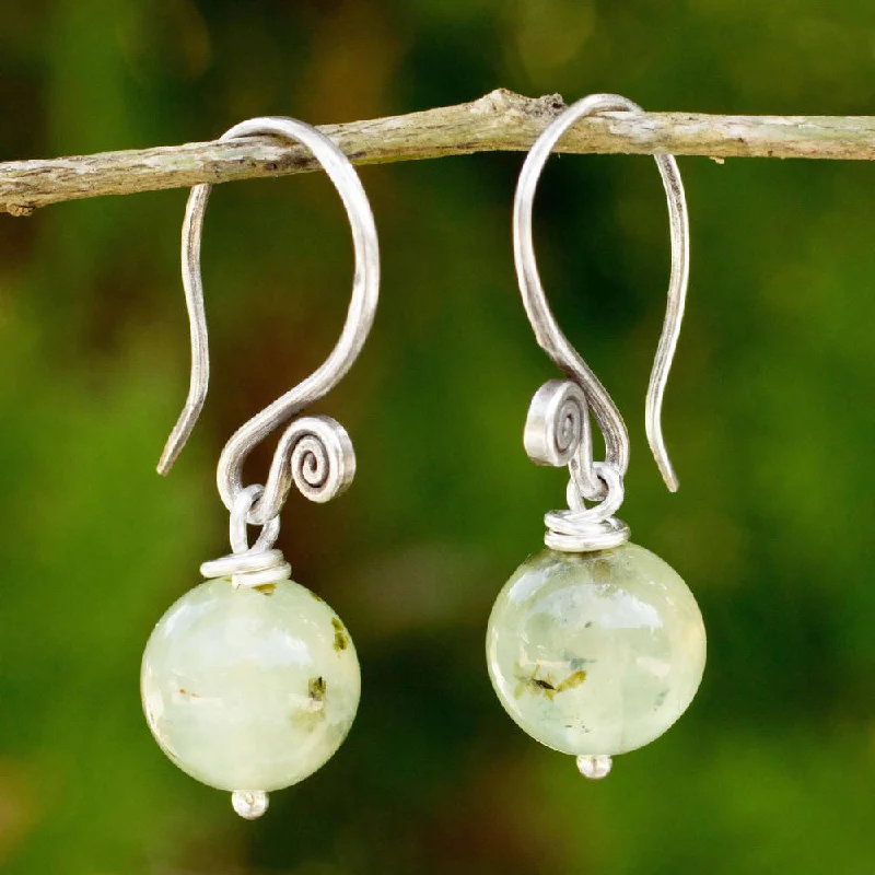 yellow gold stud earrings-Handmade Sterling Silver 'Mystical Me' Prehnite Earrings (Thailand)