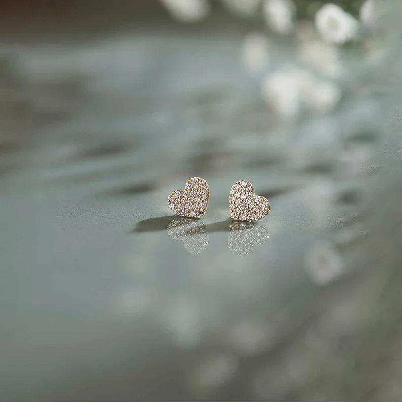 gold hoop stud earrings-Heart Pave Diamond Earrings