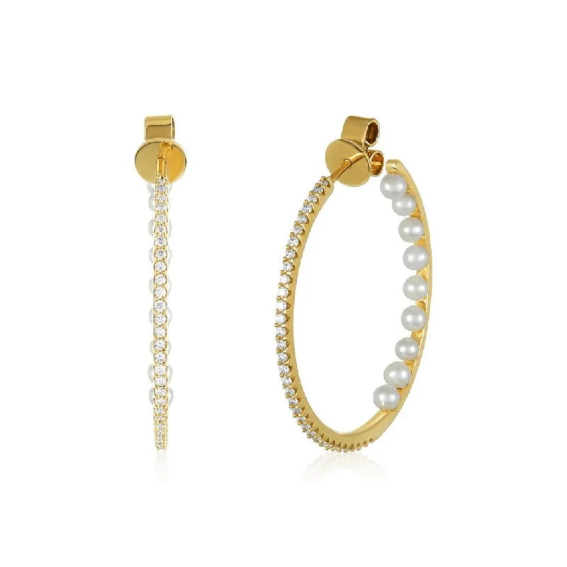 modern stud earrings for women-Inside Out Diamond & Pearl Hoops