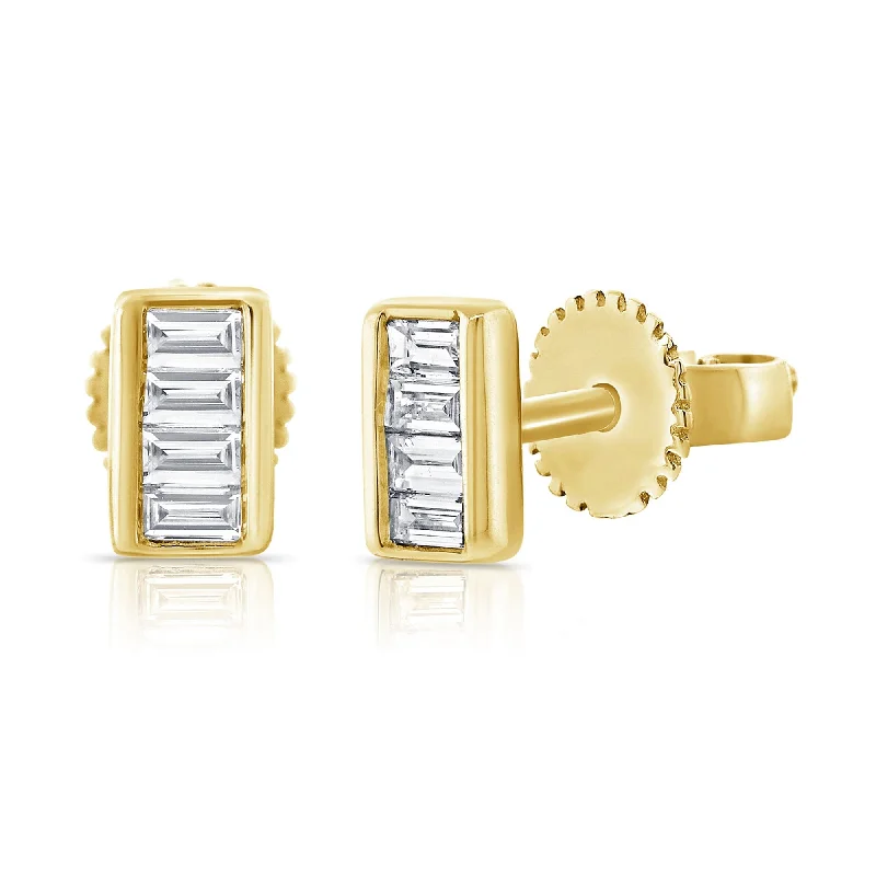 custom stud earrings-Joelle Diamond Baguette Bar Stud Earrings 1/10Ct 14K Yellow Gold Stud Earrings