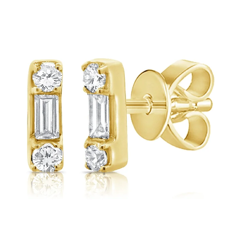 cute stud earrings for women-Joelle Diamond Baguette Tiny Stud Earrings 1/8 ct. t.w. 14K Gold Earrings