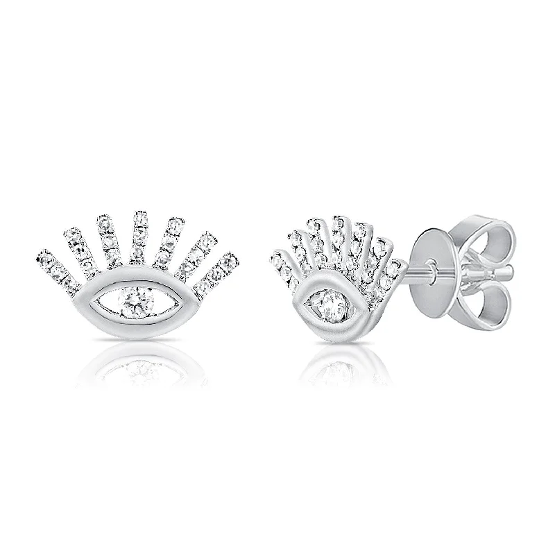 silver stud earrings with gemstones-Joelle Diamond Evil Eye Stud Earring 14K Gold