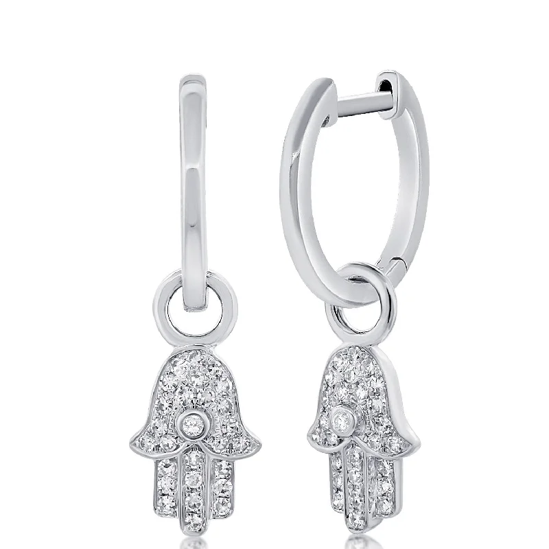 statement stud earrings-Joelle Diamond Hamsa Earring Hand of G-d 14K White Gold