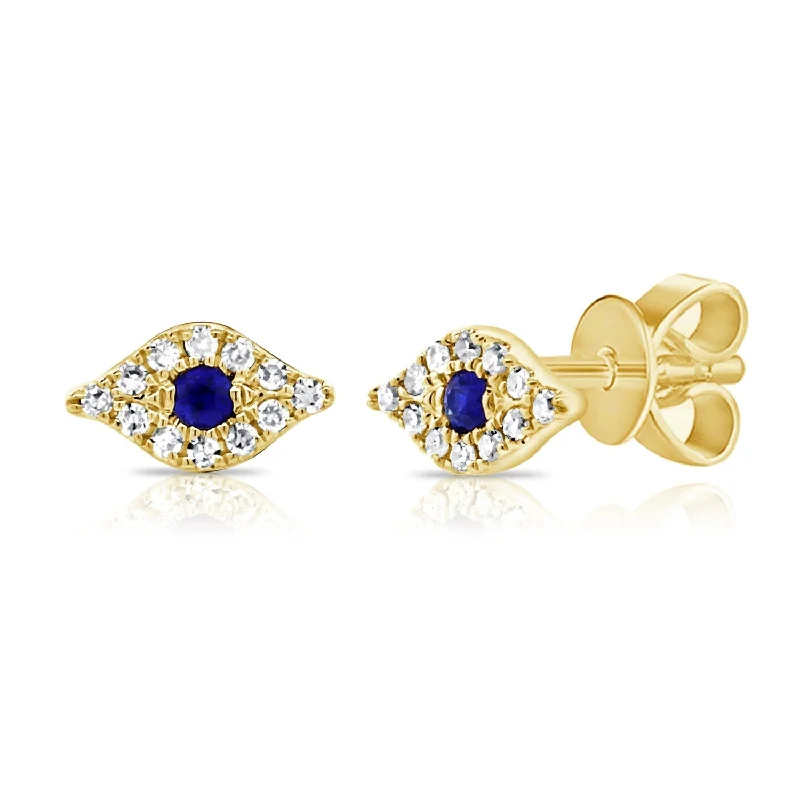 simple stud earrings for women-Joelle Evil Eye Stud Earrings Sapphire & Diamond 14K Gold - Stud Earrings