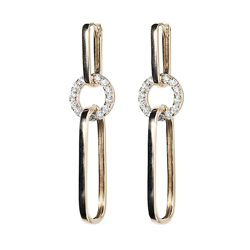 simple stud earrings for women-Diamond + Gold Linked Paperclip Earrings