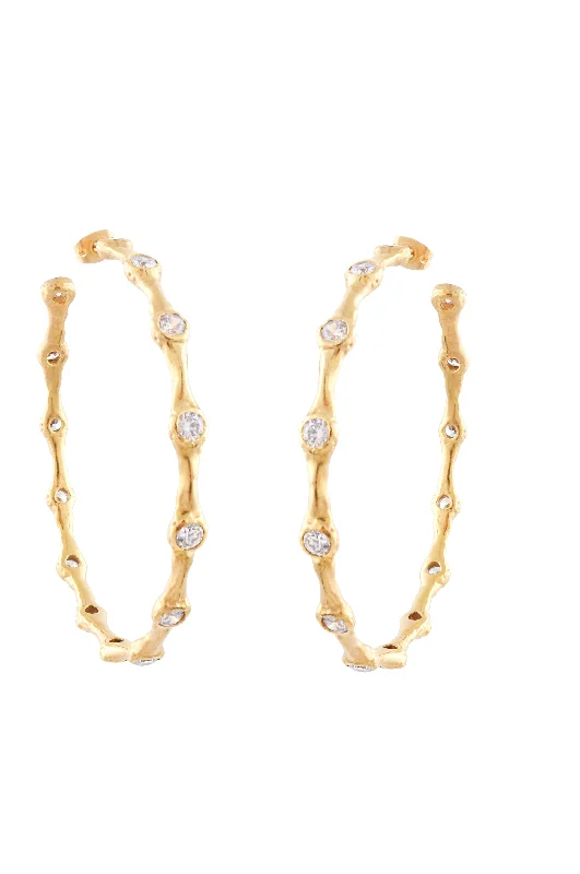 pearl and diamond stud earrings-LARGE WAVE HOOP EARRINGS WITH STONES