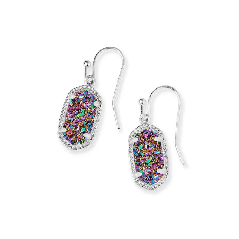 stud earrings with emeralds-Lee Silver Plated Drop Earrings In Multi Color Drusy, by Kendra Scott