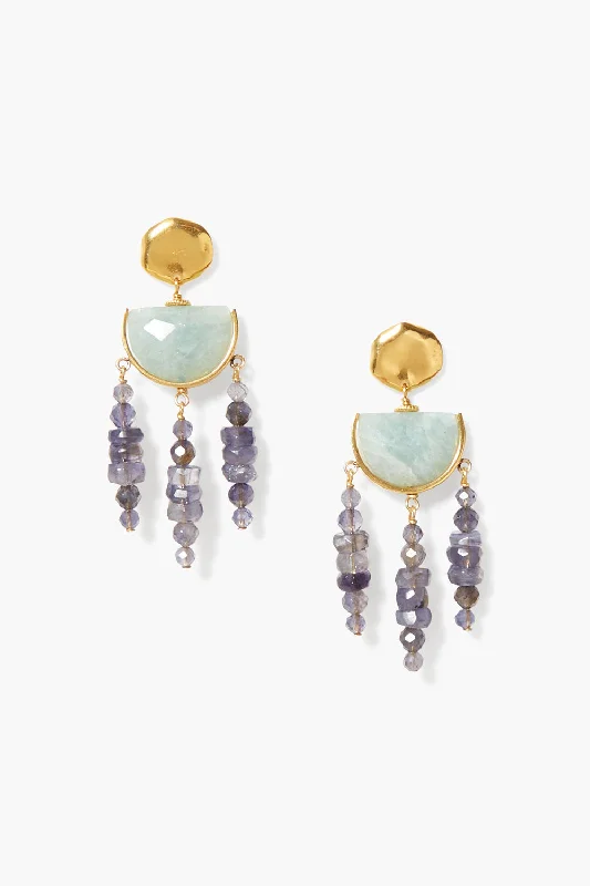 sterling silver stud earrings-Luna Chandelier Earrings Iolite Mix