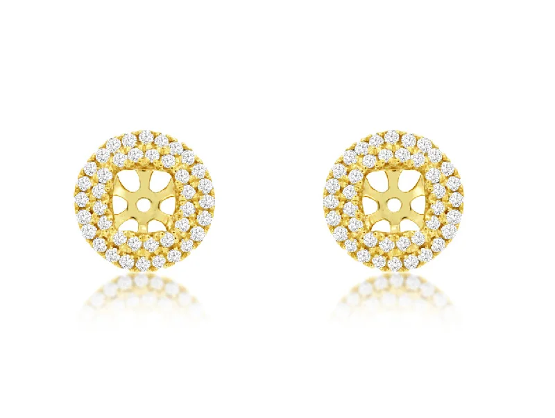 stud earrings with diamonds-14K Yellow Gold Pave Diamond Double Row Jackets