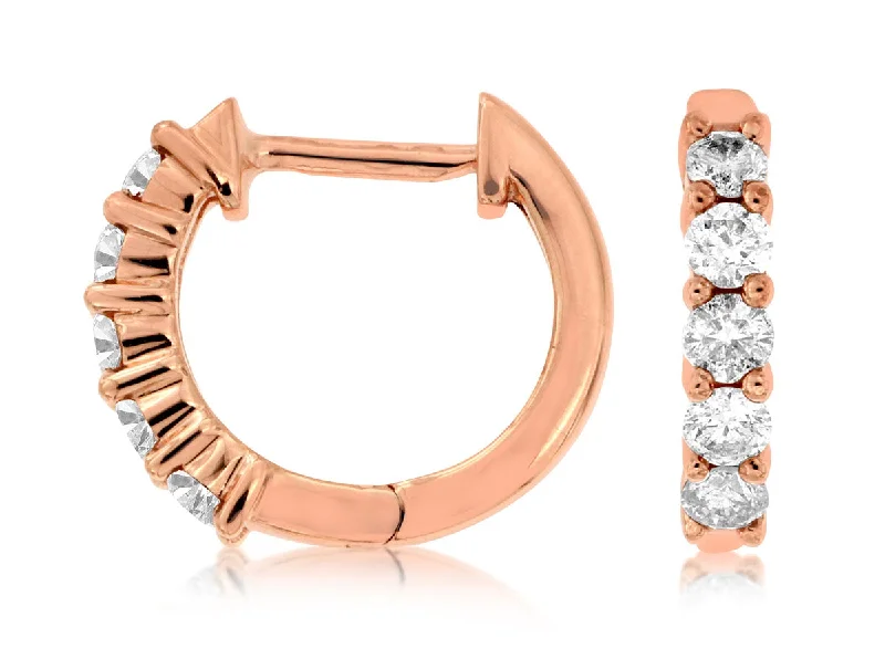 cubic zirconia stud earrings-14K Rose Gold Diamond Huggie Earrings