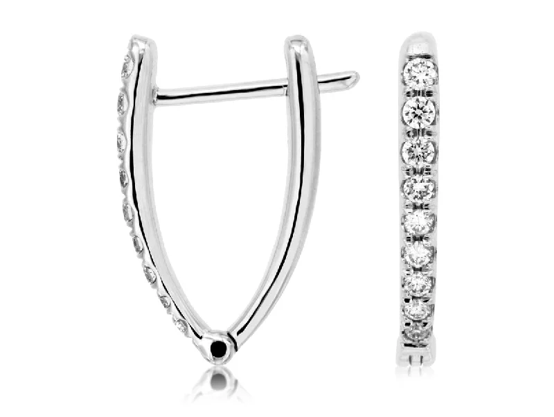 stud earrings for sensitive ears-14KT WG .20CTW(FAN)PAVE DIAMOND "V" SHAPED HUGGIES