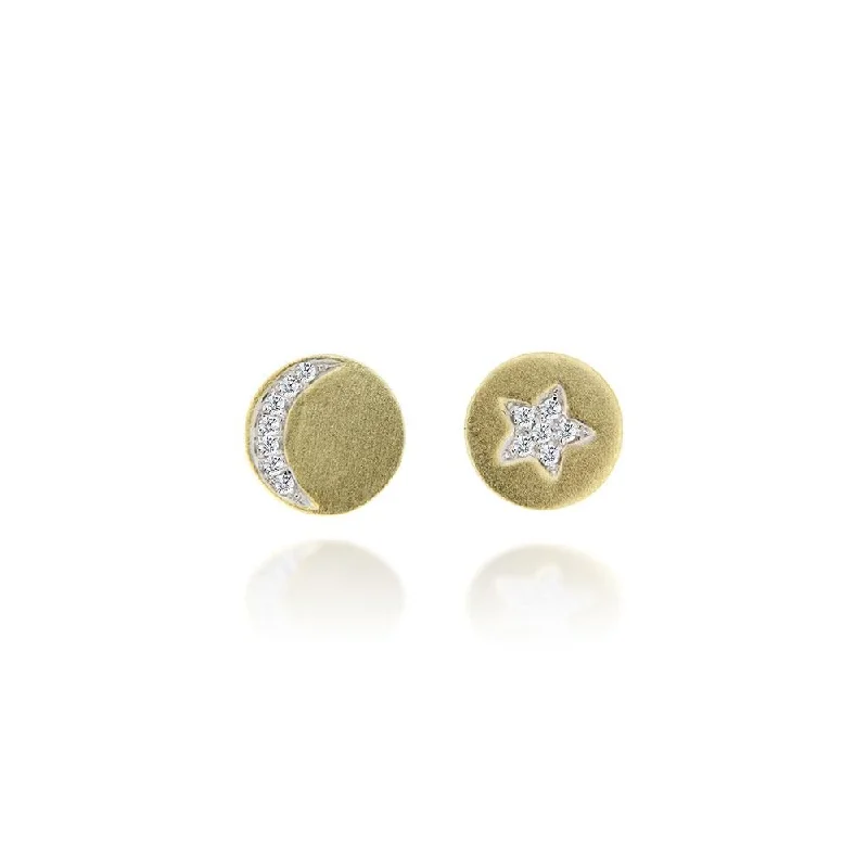 small gold stud earrings-Meira T Yellow Gold Celestial Diamond Stud Earrings