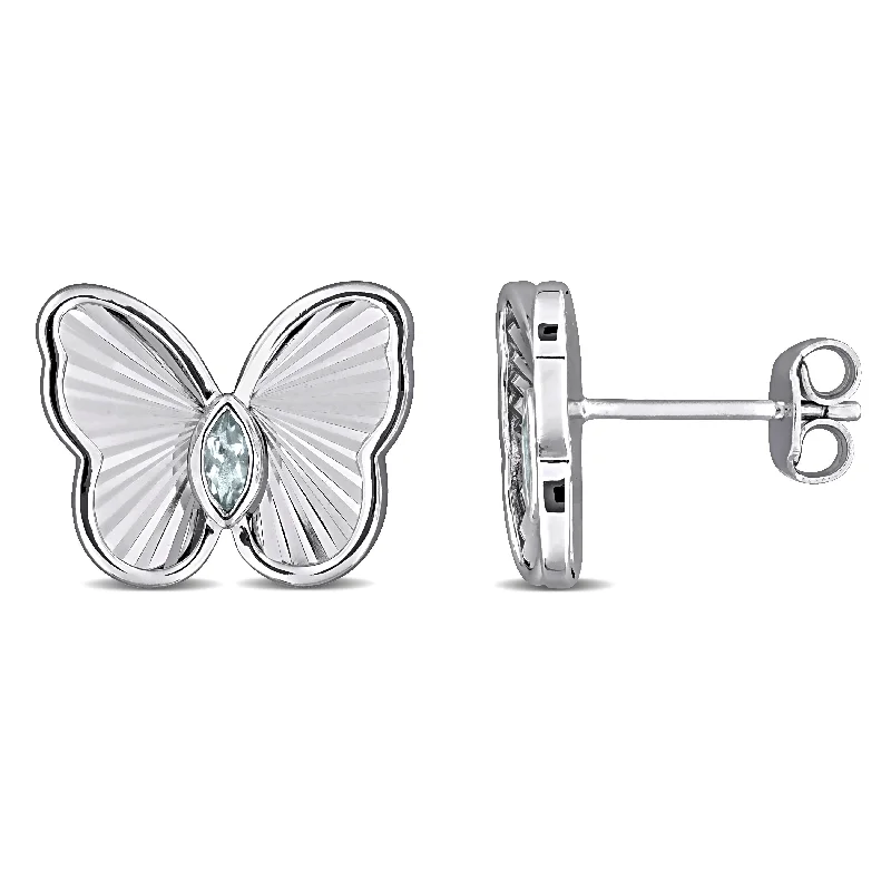 women’s gemstone stud earrings-Miadora 1/6ct TGW Aquamarine Fashion Post Earrings Silver