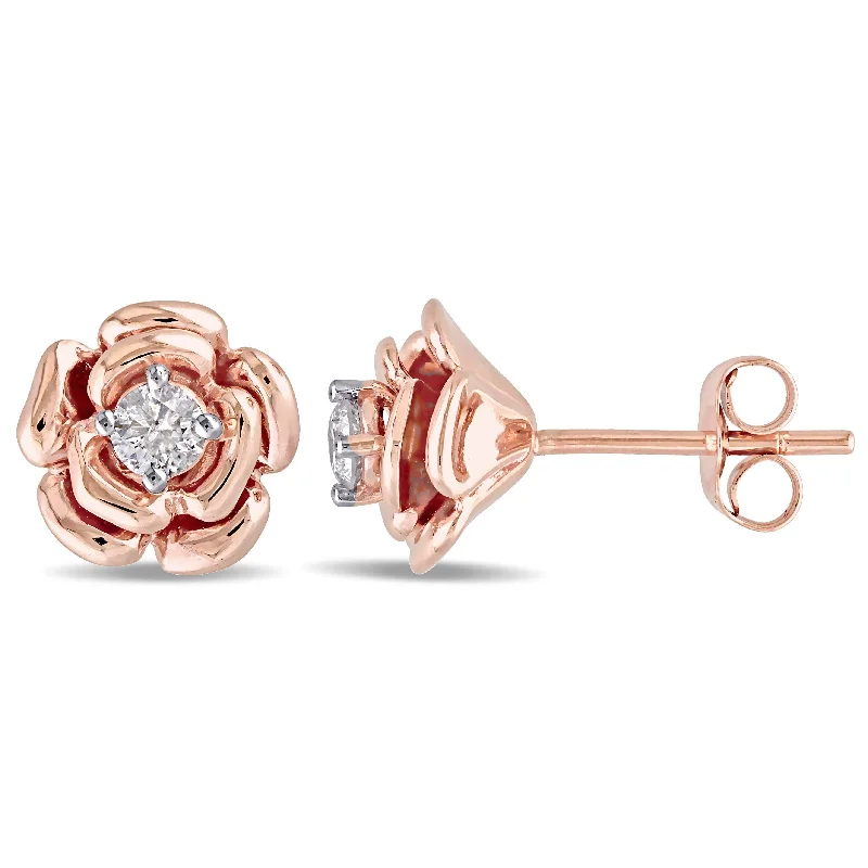 sterling silver stud earrings-Miadora 10k Rose Gold 1/5ct TDW Diamond Flower Earrings