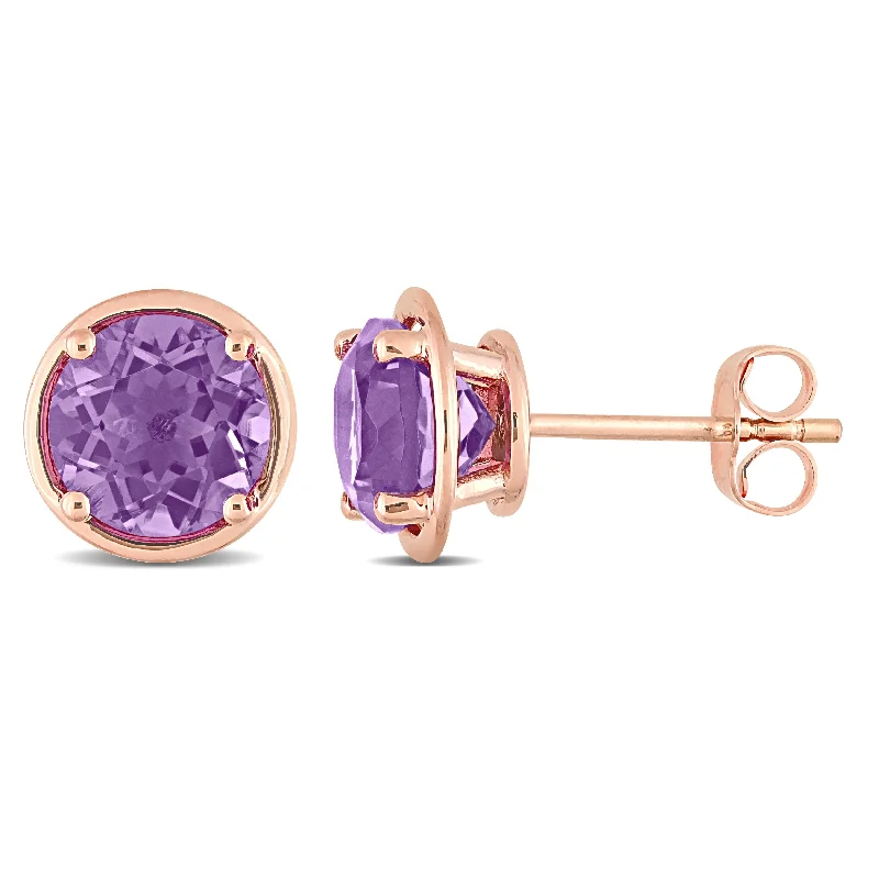 cubic zirconia stud earrings-Miadora 14k Rose Gold Amethyst Stud Earrings