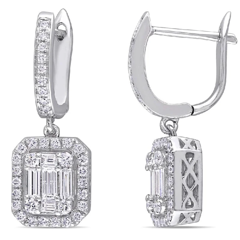 elegant gold stud earrings-Miadora 14k White Gold 1-4/5ct TW Diamond Halo Dangle Earrings