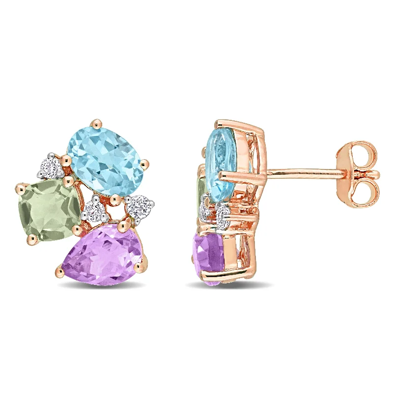 fashion stud earrings with rhinestones-Miadora Multi-Shape Multi-Color Gemstone Cluster Stud Earrings in Rose Plated Sterling Silver