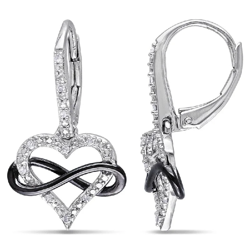 cubic zirconia stud earrings-Miadora Sterling Silver 1/10ct TDW Diamond Interlaced Infinity Heart Earrings