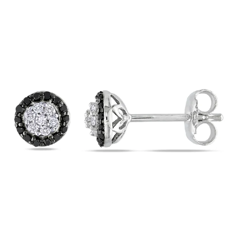 large stud earrings for women-Miadora Sterling Silver 1/4ct TDW Black and White Diamond Halo Earrings