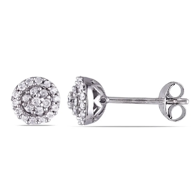 silver heart stud earrings-Miadora Sterling Silver 1/4ct TDW Diamond Halo Earrings